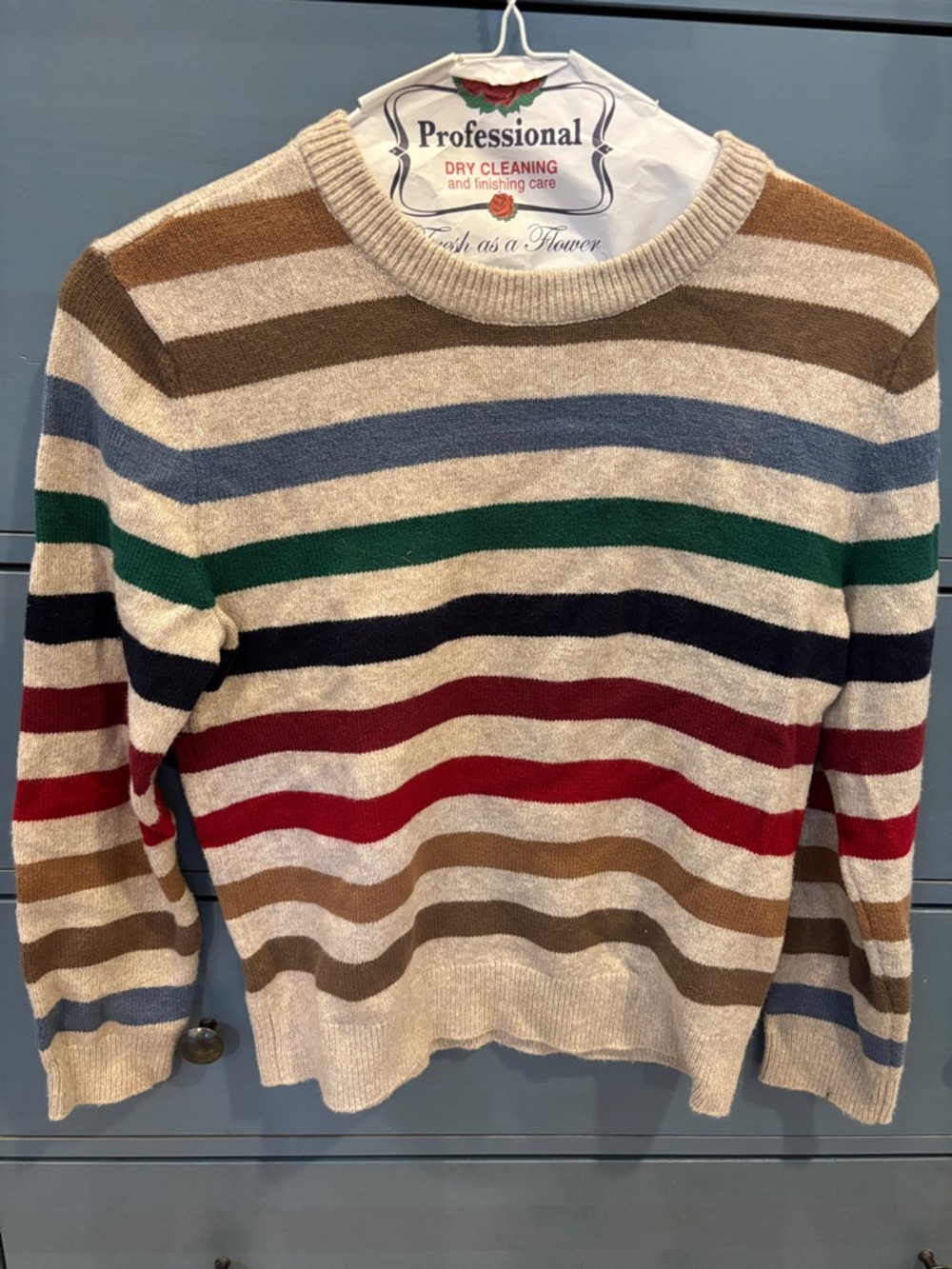 GAP Cream Crewneck Sweater with Multicolor Stripes